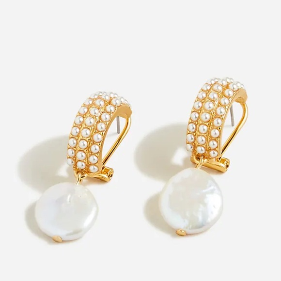J. Crew Jewelry - Jcrew Pearl hoops with freshwater pearl drops